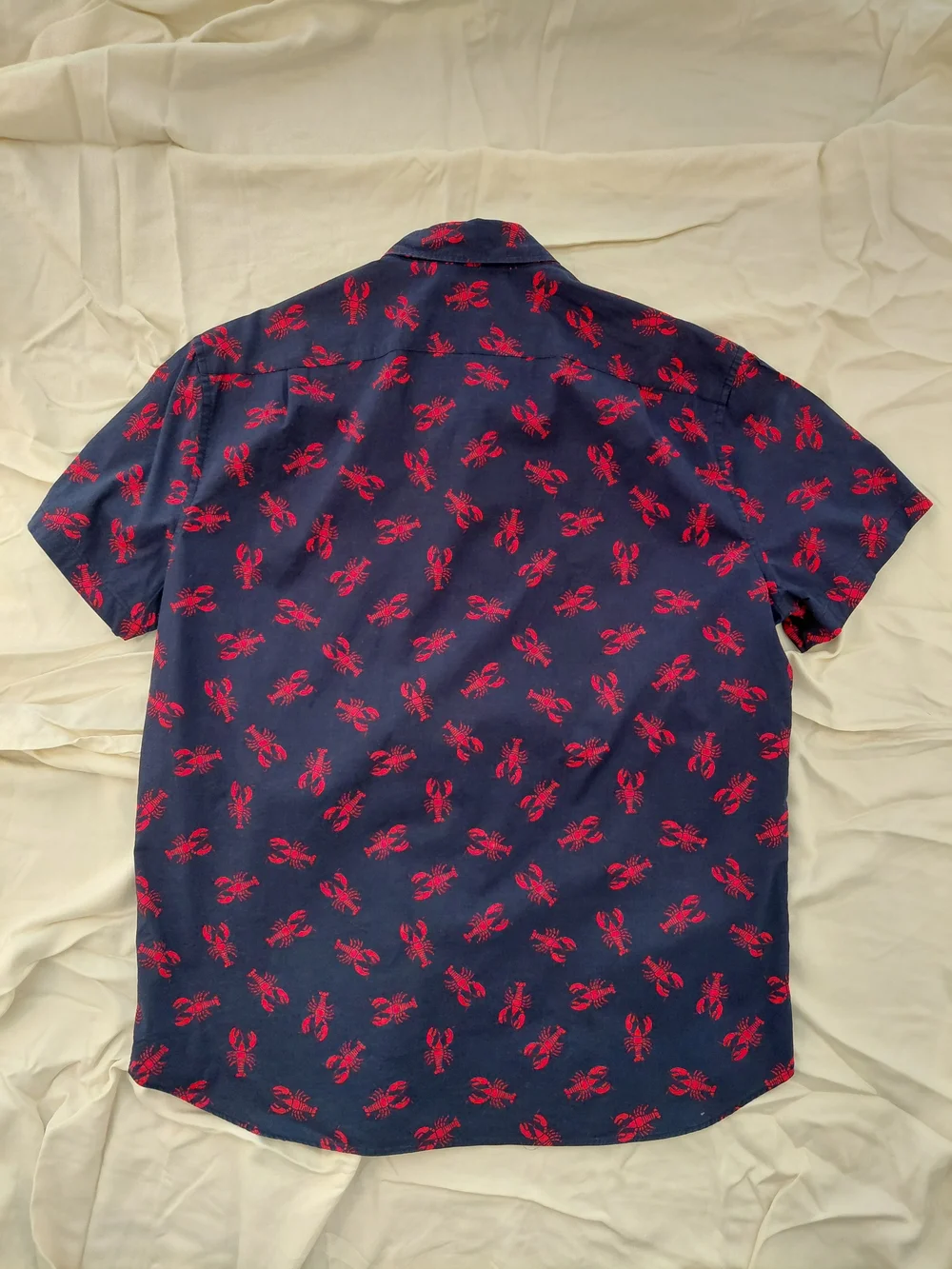 J. Crew Navy Short-Sleeve Button-Down Shirt with Red Lobster Print
